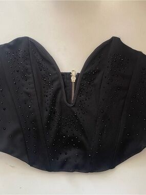 Black Embellished Strapless Crop Top